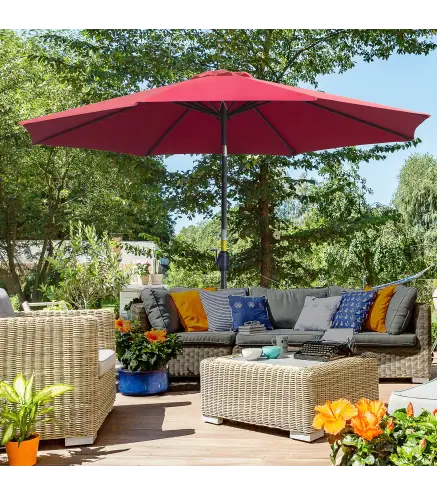 Sombrilla de Jardín Ø295x250 cm con Manivela Parasol Exterior con Mecanismo de Inclinación y Poste Desmontable de Metal para Ter