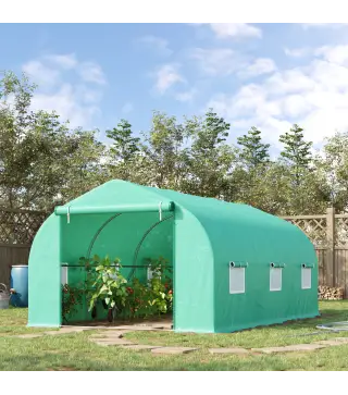 Invernadero de Túnel 450x300x205 cm Invernadero de Jardín con 6 Ventanas Cubierta de Polietileno PE 140 g/m² y Estructura de Ace