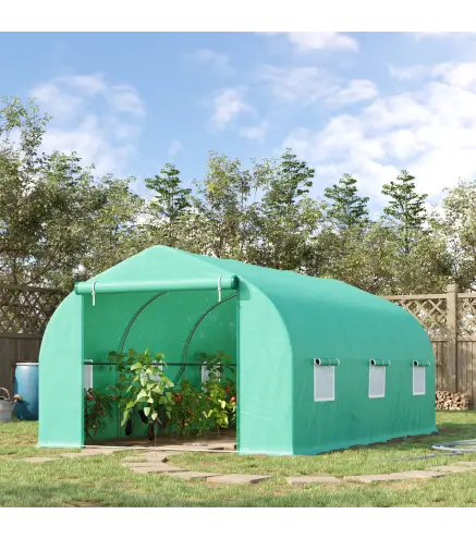 Invernadero de Túnel 450x300x205 cm Invernadero de Jardín con 6 Ventanas Cubierta de Polietileno PE 140 g/m² y Estructura de Ace