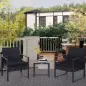 Conjunto de Mesa y Sillas de Jardín para Exterior Incluye 2 Sillones y 1 Mesa de Centro de Vidrio Negro