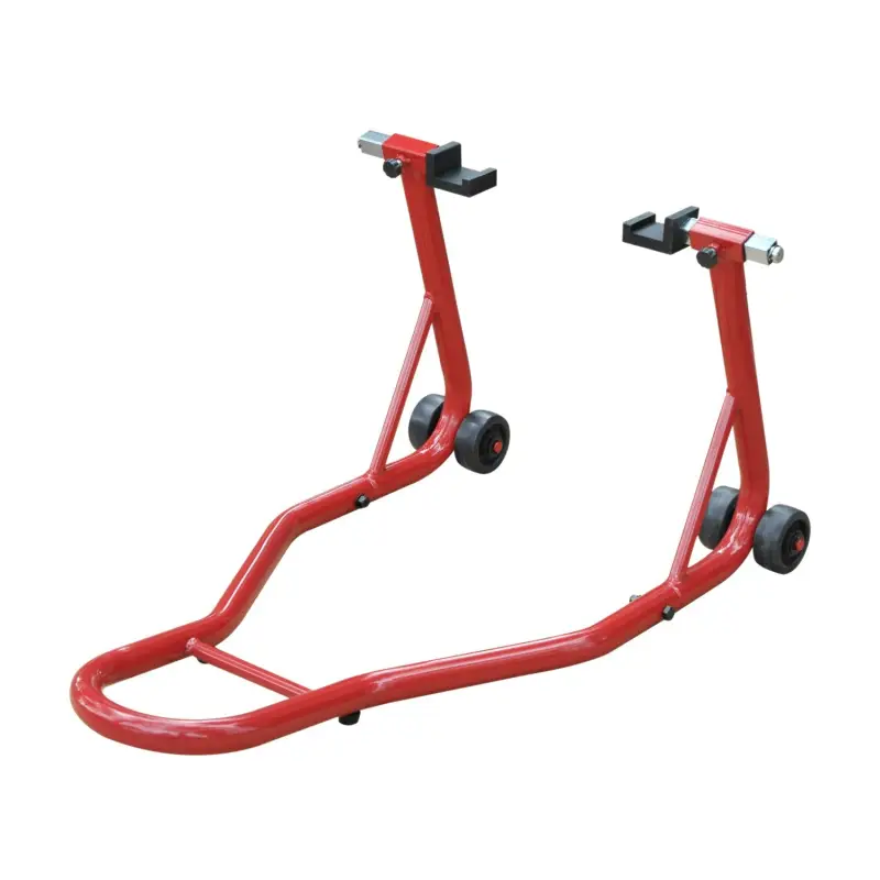 Caballete de Moto Soporte Posterior Universal Portátil y Móvil Tipo Elevador de Acero con 2 Horquillas y Ruedas 80x50x40 cm Colo