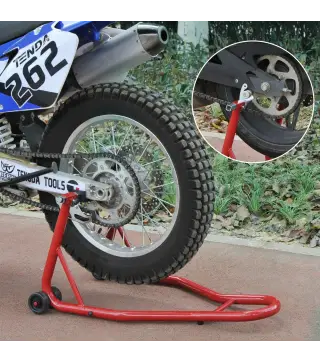 Caballete de Moto Soporte Posterior Universal Portátil y Móvil Tipo Elevador de Acero con 2 Horquillas y Ruedas 80x50x40