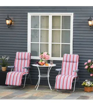 2 Tumbonas de Jardín de Acero con Cojín Acolchado Respaldo Ajustable y Reposapiés 60x75x65-102 cm Rayas Rojo