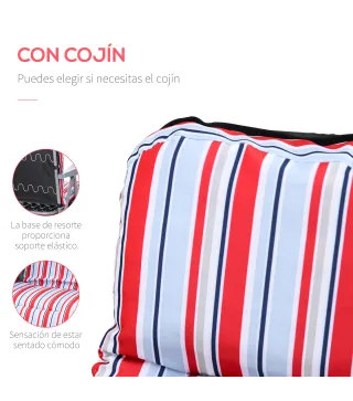 2 Tumbonas de Jardín de Acero con Cojín Acolchado Respaldo Ajustable y Reposapiés 60x75x65-102 cm Rayas Rojo