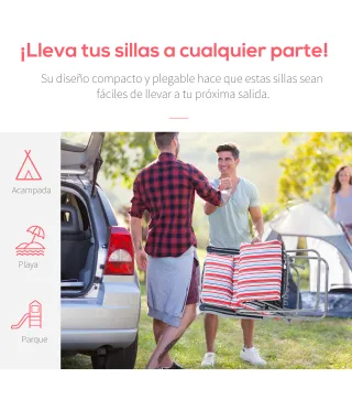 2 Tumbonas de Jardín de Acero con Cojín Acolchado Respaldo Ajustable y Reposapiés 60x75x65-102 cm Rayas Rojo