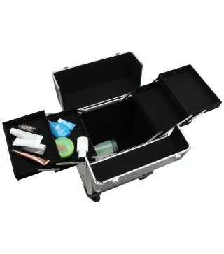 Maleta de Maquillaje Profesional con Ruedas Mango 2 Bandejas Compartimento Inferior Negro