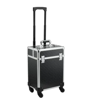 Maleta de Maquillaje Profesional con Ruedas Mango 2 Bandejas Compartimento Inferior Negro