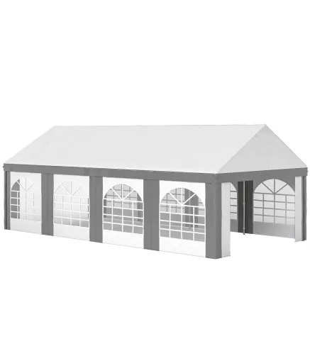 Carpa para Fiesta 4x8 m Carpa de Jardín con Paredes Extraíbles Puertas y Ventanas Anti-UV para Boda Camping Gris