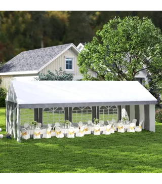 Carpa para Fiesta 4x8 m Carpa de Jardín con Paredes Extraíbles Puertas y Ventanas Anti-UV para Boda Camping Gris