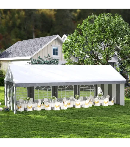 Carpa para Fiesta 4x8 m Carpa de Jardín con Paredes Extraíbles Puertas y Ventanas Anti-UV para Boda Camping Gris
