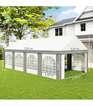 Carpa para Fiesta 4x8 m Carpa de Jardín con Paredes Extraíbles Puertas y Ventanas Anti-UV para Boda Camping Gris