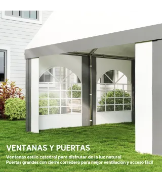 Carpa para Fiesta 4x8 m Carpa de Jardín con Paredes Extraíbles Puertas y Ventanas Anti-UV para Boda Camping Gris