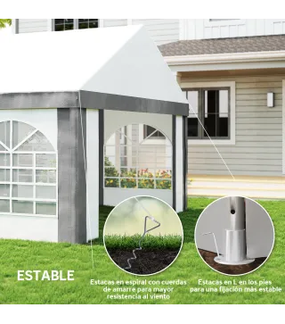 Carpa para Fiesta 4x8 m Carpa de Jardín con Paredes Extraíbles Puertas y Ventanas Anti-UV para Boda Camping Gris