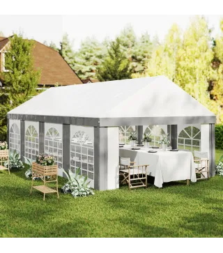 Carpa para Fiesta 4x8 m Carpa de Jardín con Paredes Extraíbles Puertas y Ventanas Anti-UV para Boda Camping Gris