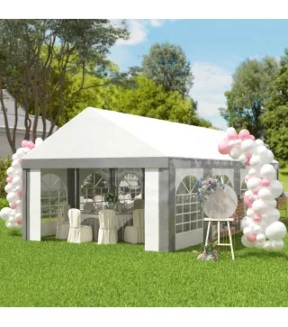 Carpa para Fiesta 4x8 m Carpa de Jardín con Paredes Extraíbles Puertas y Ventanas Anti-UV para Boda Camping Gris