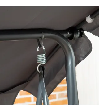 Columpio de Jardín de 3 Plazas con Toldo Ajustable Portavasos y Bandejas Carga 320 kg 204x112x150 cm Gris