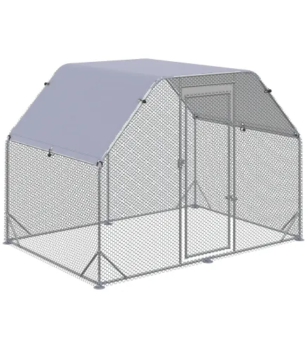 Gallinero para Exterior 2,8x1,9x1,95 m Jaula de Gallinas de 1 Habitación Cubierta de Tela Oxford Anti-UV Plata