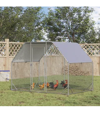 Gallinero para Exterior 2,8x1,9x1,95 m Jaula de Gallinas de 1 Habitación Cubierta de Tela Oxford Anti-UV Plata