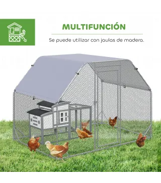 Gallinero para Exterior 2,8x1,9x1,95 m Jaula de Gallinas de 1 Habitación Cubierta de Tela Oxford Anti-UV Plata