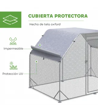 Gallinero para Exterior 2,8x1,9x1,95 m Jaula de Gallinas de 1 Habitación Cubierta de Tela Oxford Anti-UV Plata