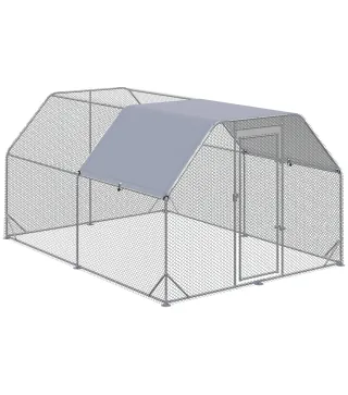 Gallinero para Exterior Grande 2,8x3,8x1,95 m Jaula de Gallinas de 2 Habitaciones Cubierta de Tela Oxford Anti-UV Plata