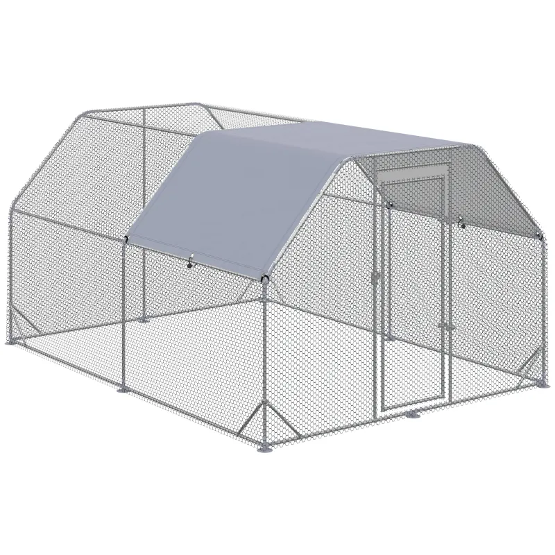 Gallinero para Exterior Grande 2,8x3,8x1,95 m Jaula de Gallinas de 2 Habitaciones Cubierta de Tela Oxford Anti-UV Plata