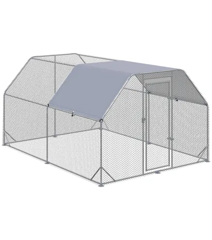 Gallinero para Exterior Grande 2,8x3,8x1,95 m Jaula de Gallinas de 2 Habitaciones Cubierta de Tela Oxford Anti-UV Plata