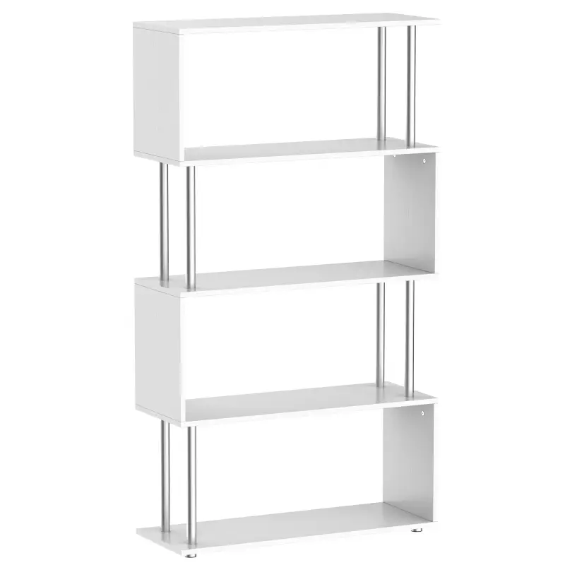 Librería en Forma S Estantería para Libros de 4 Niveles Mueble Estantería para Salón Oficina Estudio 80x30x145 cm Blanco