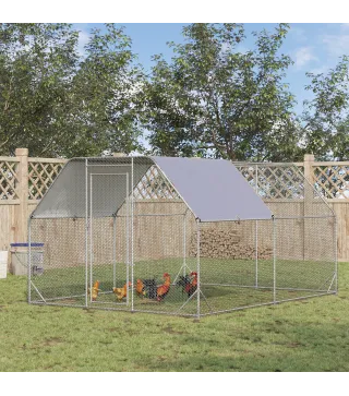 Gallinero para Exterior Grande 2,8x3,8x1,95 m Jaula de Gallinas de 2 Habitaciones Cubierta de Tela Oxford Anti-UV Plata