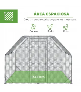 Gallinero para Exterior Grande 2,8x3,8x1,95 m Jaula de Gallinas de 2 Habitaciones Cubierta de Tela Oxford Anti-UV Plata
