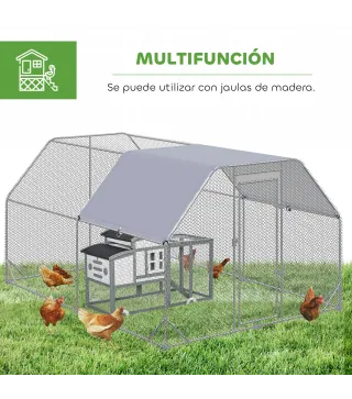 Gallinero para Exterior Grande 2,8x3,8x1,95 m Jaula de Gallinas de 2 Habitaciones Cubierta de Tela Oxford Anti-UV Plata