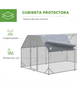 Gallinero para Exterior Grande 2,8x3,8x1,95 m Jaula de Gallinas de 2 Habitaciones Cubierta de Tela Oxford Anti-UV Plata