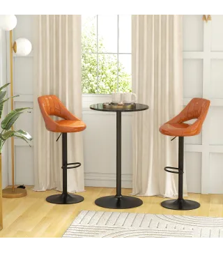 Mesa Alta de Bar Redonda Mesa de Cocina Moderna con Encimera Laminada y Marco de Acero para 2 Personas Ø60x102 cm Negro