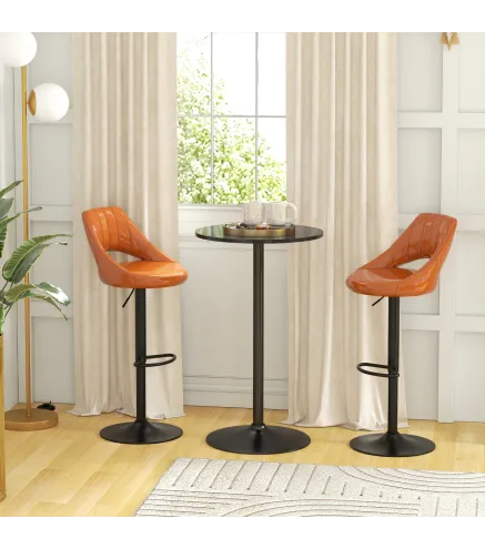 Mesa Alta de Bar Redonda Mesa de Cocina Moderna con Encimera Laminada y Marco de Acero para 2 Personas Ø60x102 cm Negro