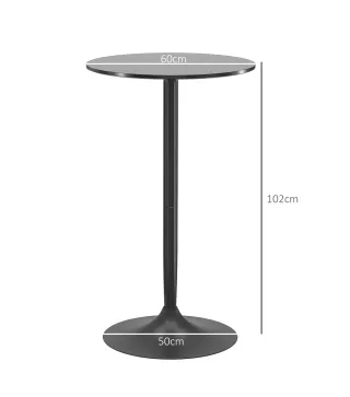 Mesa Alta de Bar Redonda Mesa de Cocina Moderna con Encimera Laminada y Marco de Acero para 2 Personas Ø60x102 cm Negro