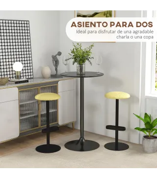 Mesa Alta de Bar Redonda Mesa de Cocina Moderna con Encimera Laminada y Marco de Acero para 2 Personas Ø60x102 cm Negro