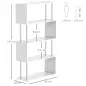 Librería en Forma S Estantería para Libros de 4 Niveles Mueble Estantería para Salón Oficina Estudio 80x30x145 cm Blanco