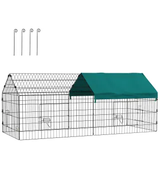 Jaula para Animales Pequeños de Acero con Puertas y Tela Superior para Conejos Chinchillas Gallinas 185x75x75 cm Verde