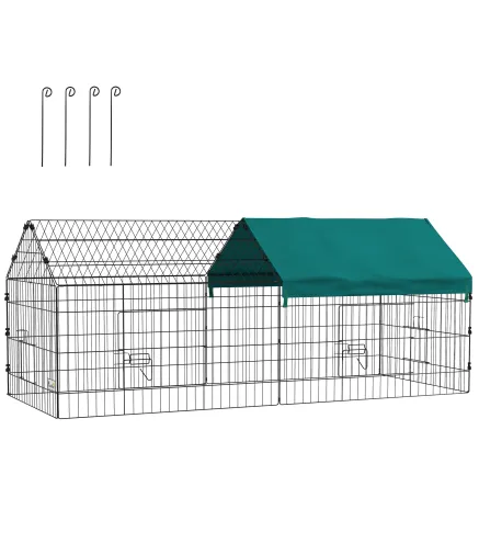 Jaula para Animales Pequeños de Acero con Puertas y Tela Superior para Conejos Chinchillas Gallinas 185x75x75 cm Verde