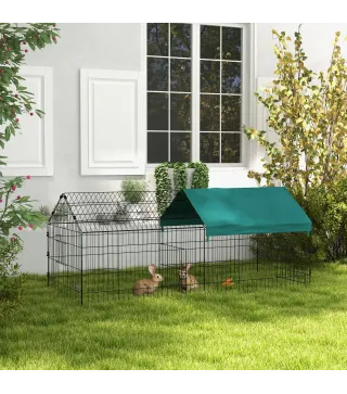Jaula para Animales Pequeños de Acero con Puertas y Tela Superior para Conejos Chinchillas Gallinas 185x75x75 cm Verde