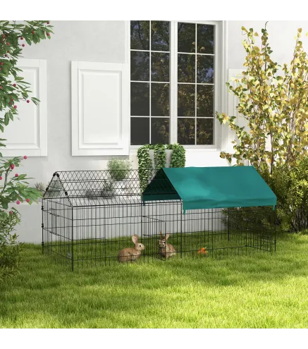 Jaula para Animales Pequeños de Acero con Puertas y Tela Superior para Conejos Chinchillas Gallinas 185x75x75 cm Verde