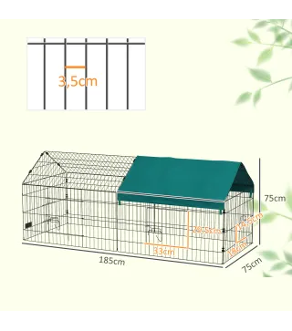 Jaula para Animales Pequeños de Acero con Puertas y Tela Superior para Conejos Chinchillas Gallinas 185x75x75 cm Verde