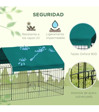Jaula para Animales Pequeños de Acero con Puertas y Tela Superior para Conejos Chinchillas Gallinas 185x75x75 cm Verde