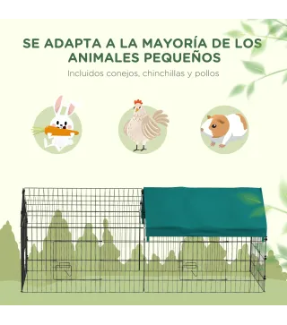 Jaula para Animales Pequeños de Acero con Puertas y Tela Superior para Conejos Chinchillas Gallinas 185x75x75 cm Verde