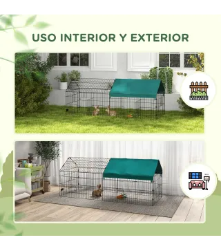 Jaula para Animales Pequeños de Acero con Puertas y Tela Superior para Conejos Chinchillas Gallinas 185x75x75 cm Verde