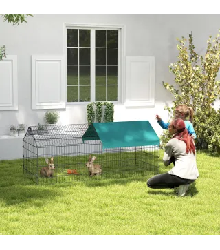 Jaula para Animales Pequeños de Acero con Puertas y Tela Superior para Conejos Chinchillas Gallinas 185x75x75 cm Verde