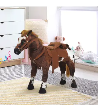 Caballo de Juguete Ninos Mayores de 3 anos con Silla y Sonidos Pilas Incluidas (Marron)