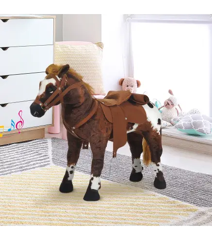 Caballo de Juguete Ninos Mayores de 3 anos con Silla y Sonidos Pilas Incluidas (Marron)