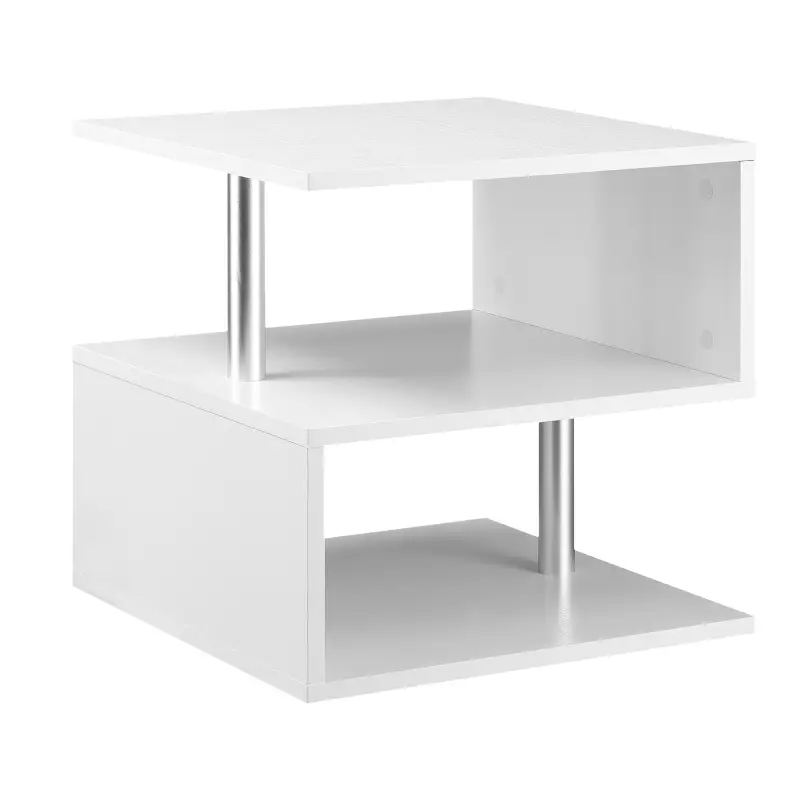 Mesita Auxiliar Mesa Auxiliar Pequeña Mesa para Sofá de Forma S con Compartimento Abierto Moderno 50x50x50 cm Blanco