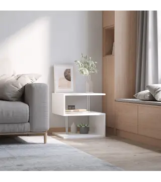 Mesita Auxiliar Mesa Auxiliar Pequeña Mesa para Sofá de Forma S con Compartimento Abierto Moderno 50x50x50 cm Blanco